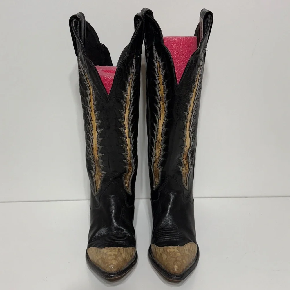 Tony Lama Vintage Black Leather Snake Cowboy Boots - Picture 4 of 17